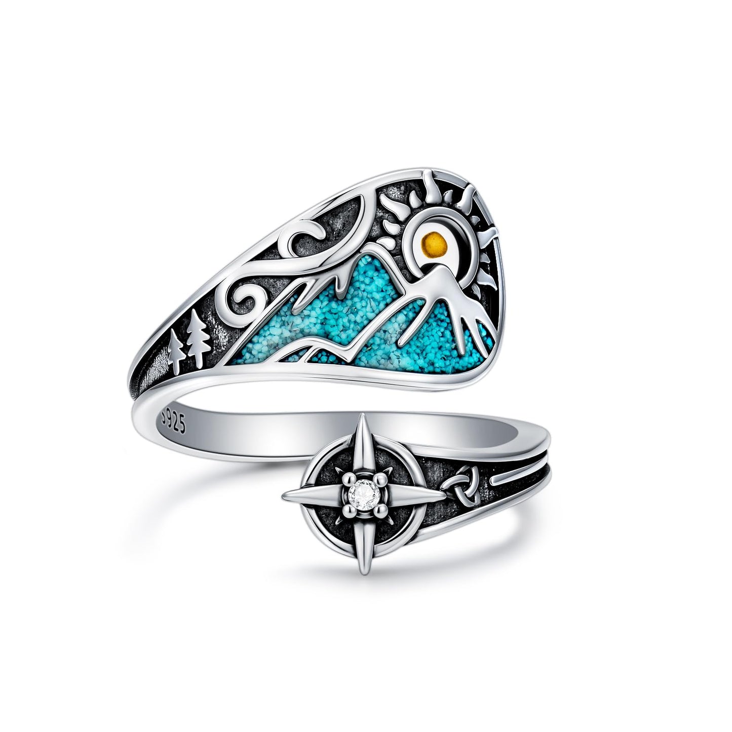 Midari Mountain Mustard Seed Spoon Rings for Women 925 Sterling Silver Adjustable Turquoise Mustard Seed Faith Rings Sun Open Spoon Thumb Rings Faith Jewelry for Women Men Birthday Christmas Gifts