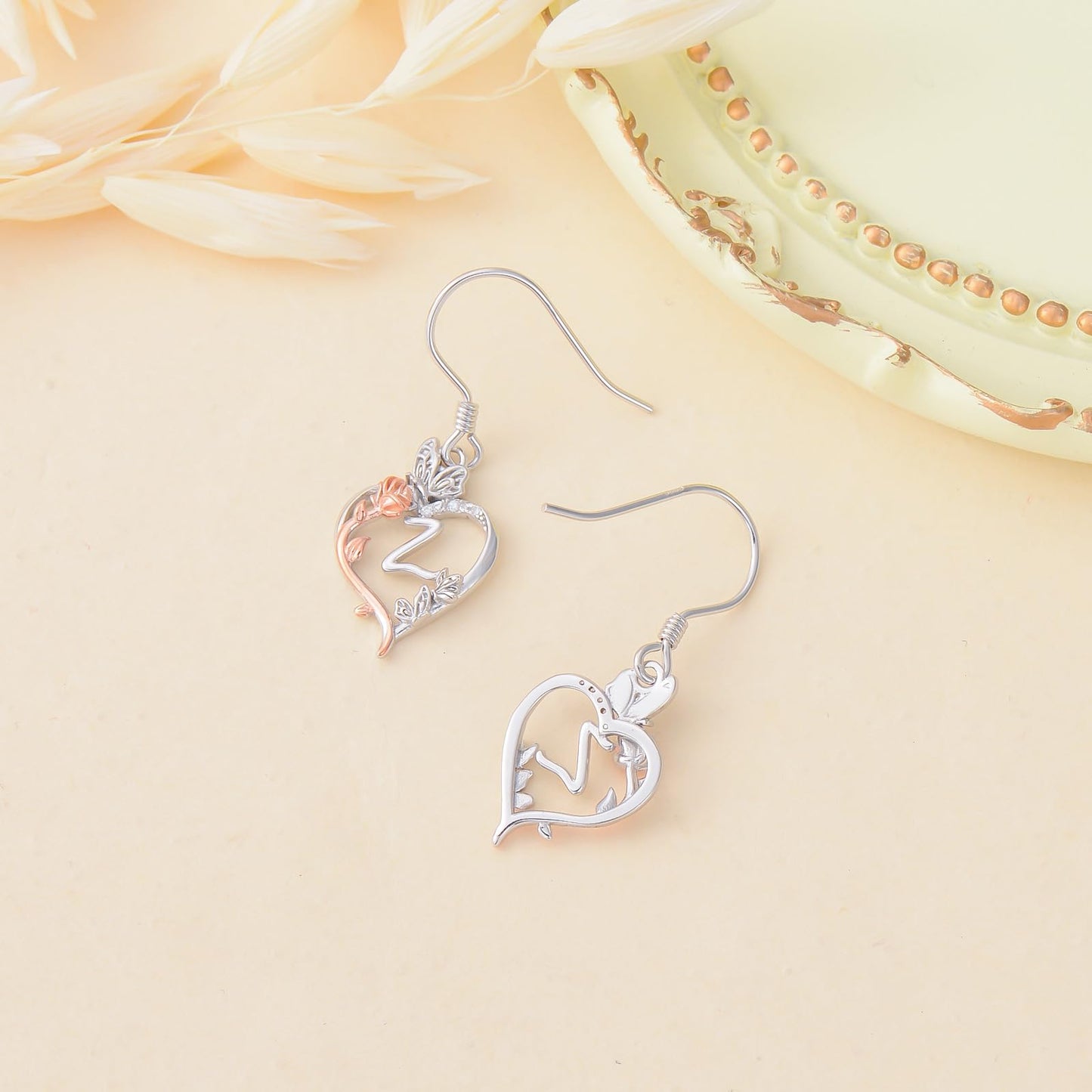 TOUPOP Rose Heart Initial Earrings Sterling Silver Butterfly Earring Initial Z Letter Drop Dangle Earrings Jewelry Anniversary Birthday Mothers Day Gifts for Women Mom Wife Girlfriend Her