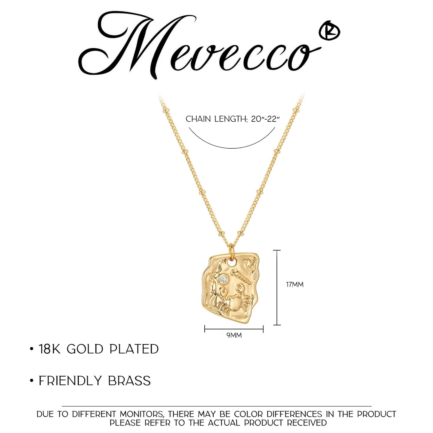 MEVECCO Dainty Gold Crab Pendent Necklace for Women 18K Gold Plated Beach Cute Crab Necklace Boho Handmade Ocean jewelry