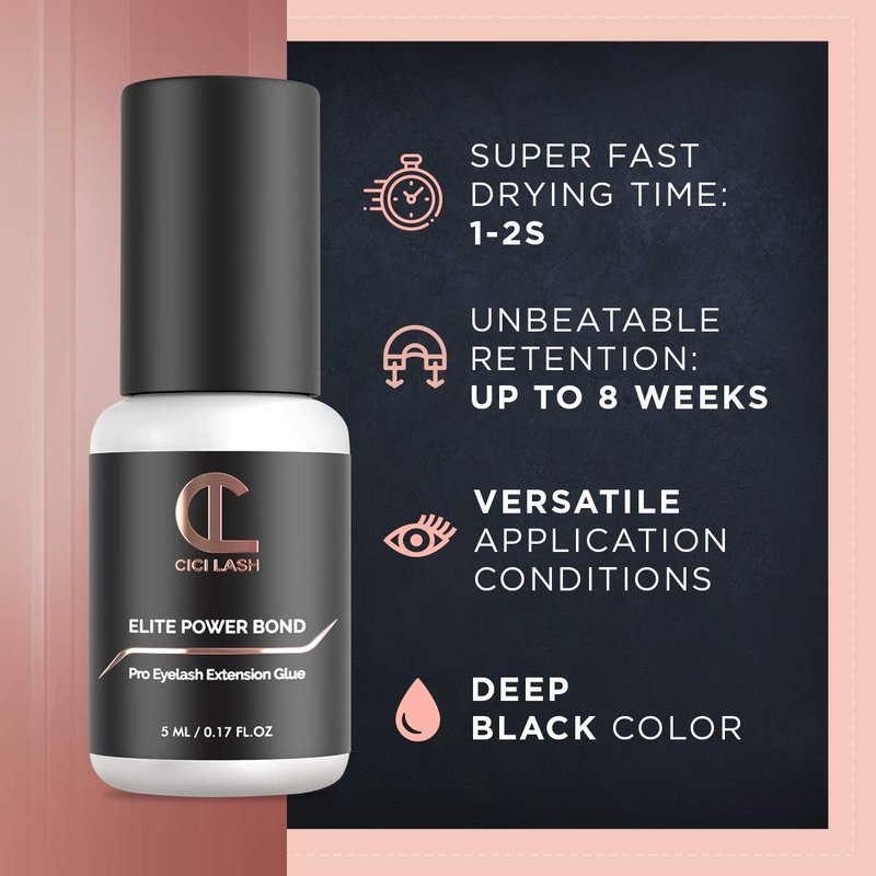 Elite Power Eyelash Extension Glue & Remover Gel | 8 Week Retention, 1-2 Second Drying Time | Deep Black Color | Latex Free | Super Fast Professional Removal | Easy to Control | Professional Lash Supp