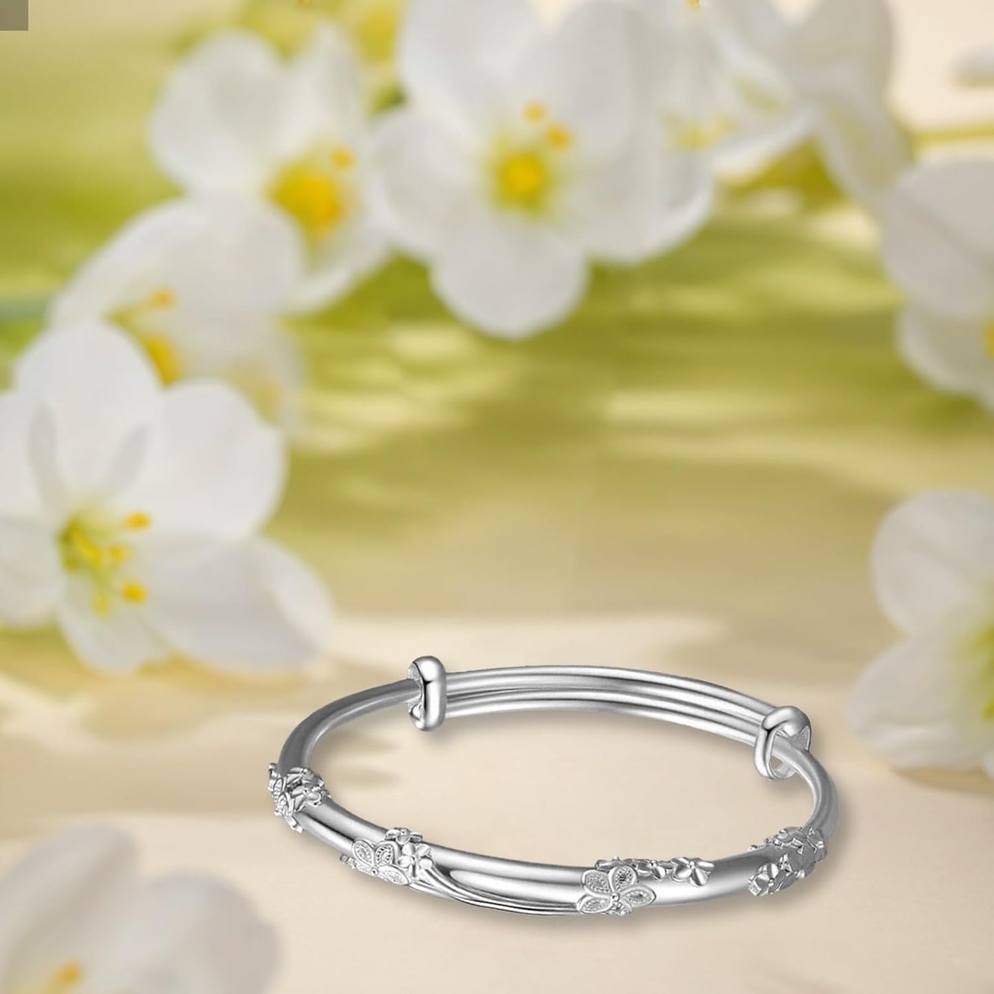 XBKOJBA Bangle Bracelets for Women, Adjustable Silver-plated Bangle Bracelets Ladies Simple Dainty Jewelry Birthday Anniversary Mother Valentine Day Gifts