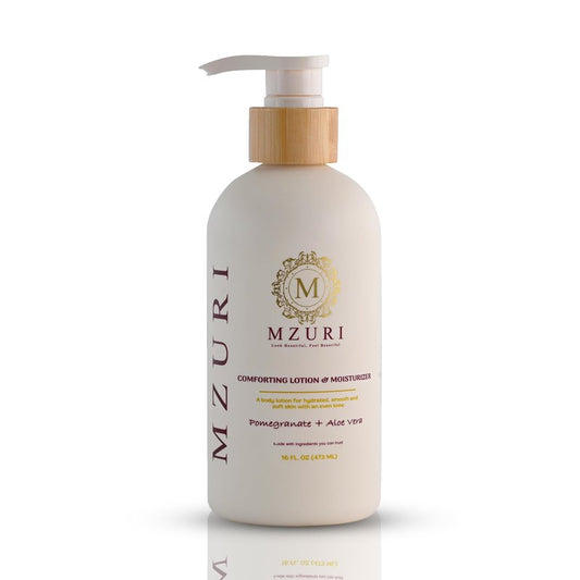 MZURI Body Lotion & Moisturizer – Pomegranate & Aloe Vera | Lightweight, Fast-Absorbing Hydrating Body Lotion for Dry, Sensitive Skin | Paraben-Free Daily Body Care | 16 fl oz