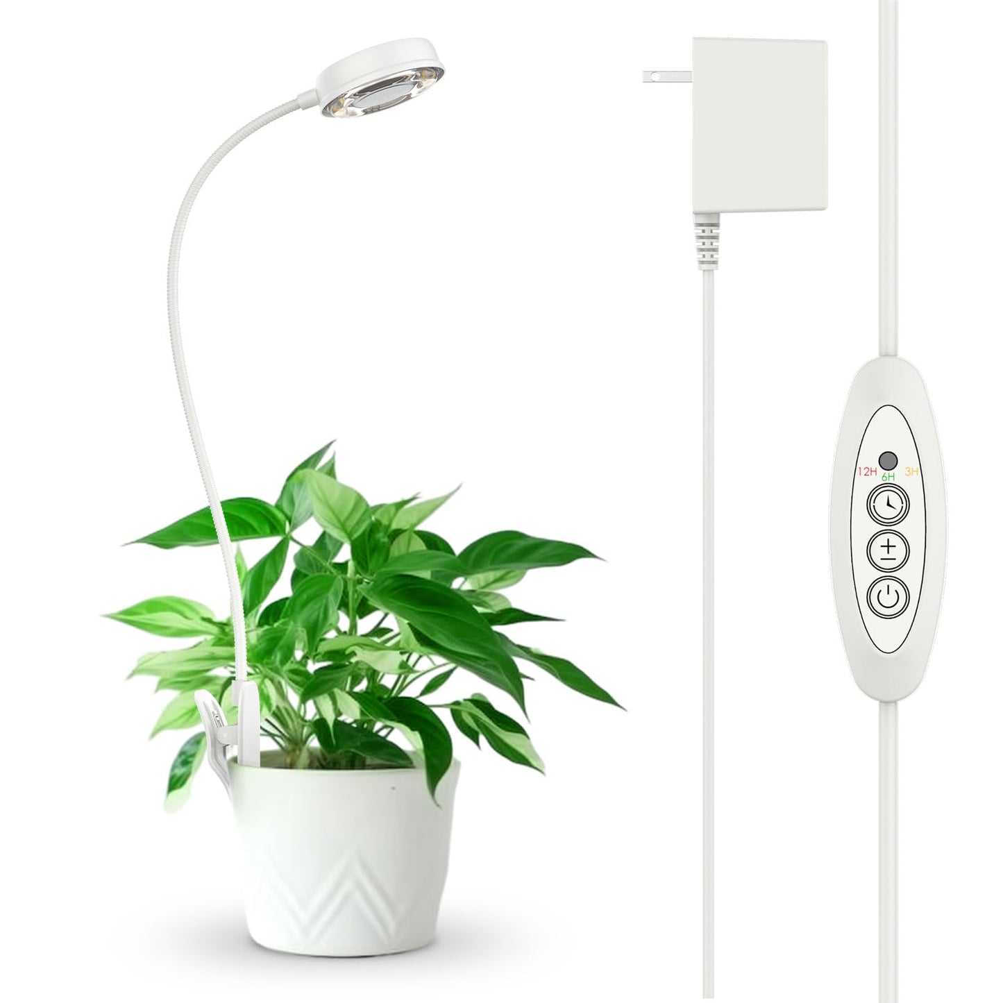 SANSI Grow Light for Indoor Plants, Clip-on LED Full Spectrum Plant Lamp with 4-Level Dimmer, Auto On/Off Timer (3/6/12 Hrs) - White, 10W 1-Pack