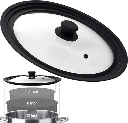 Bezrat Universal Lids for Pots, Pans and Skillets - 2-Pack Heat-Resistant Covers Tempered Glass with Silicone Rim - Fits 10â, 11â, 12â Cookware - Kitchen Covers, Dishwasher Safe (Single, 10",11",12")