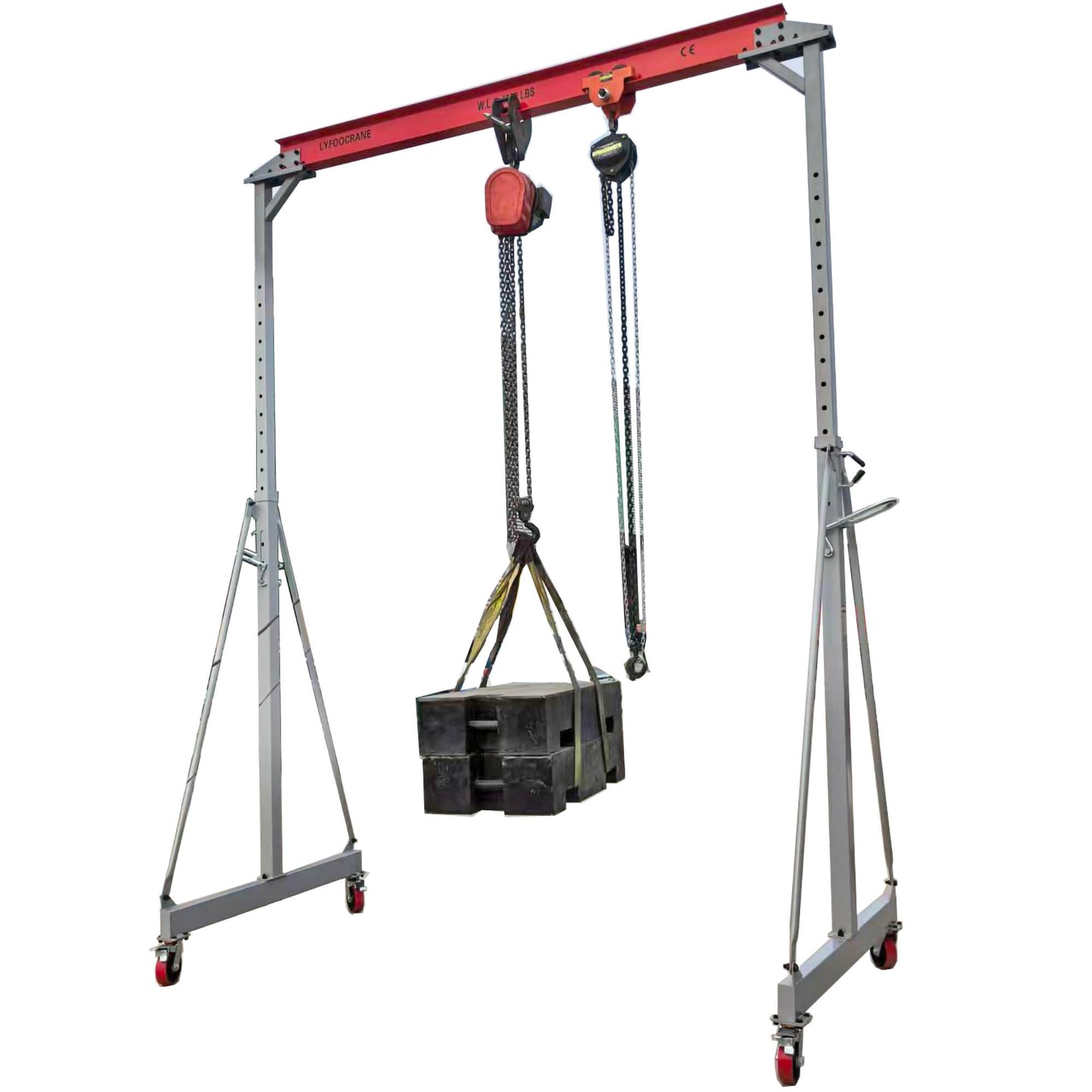Extra-Large Size Gantry Crane 2000 LB, Width 10.5 FT, Height Adjustable 9.84 FT~ 10 FT~ 12 FT ~ 13.78 FT, Portable Crane 1T with Hoist, Crane Scale, Engine Lever, Trolley and Rigging Kit (2000 LBS)