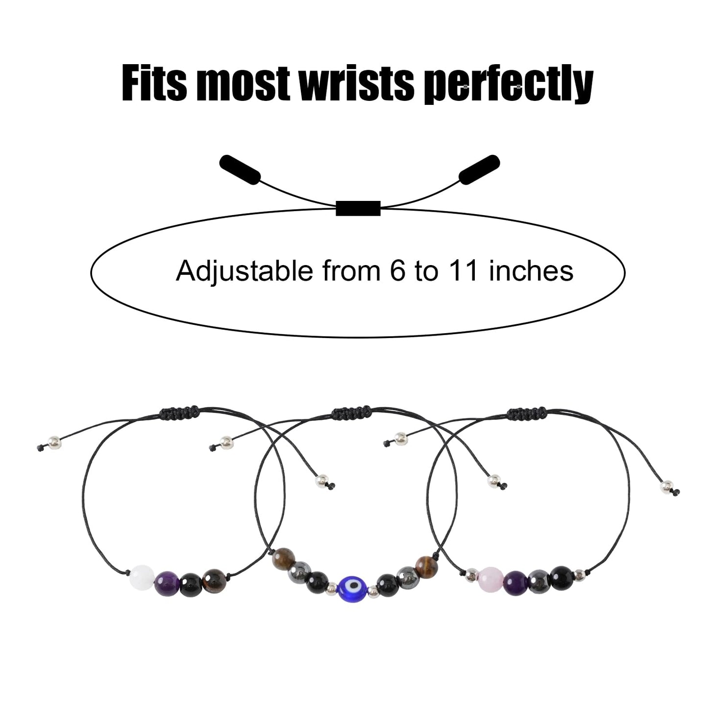 PNNY AMDA Protection Bracelets for Women: Black Obsidian Tourmaline Hematite Evil Eye Beaded Bracelets – Anxiety Bracelet for Women Men Courage Gifts