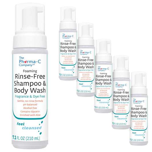 The Pharma-C Company - Foaming Rinse Free Shampoo & Body Wash [6 pack] - Fragrance & Dye Free - Hospital Tested Gentle No-Rinse Formula Leaves Hair & Body Fresh & Clean