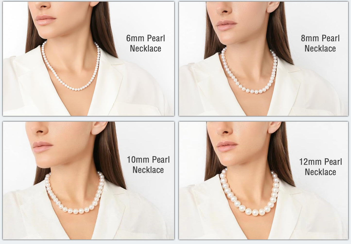 HUWODY Round White Simulated Shell Pearl Necklace Strand Pearl Choker Necklace Jewelry for Women 10mm 22inch