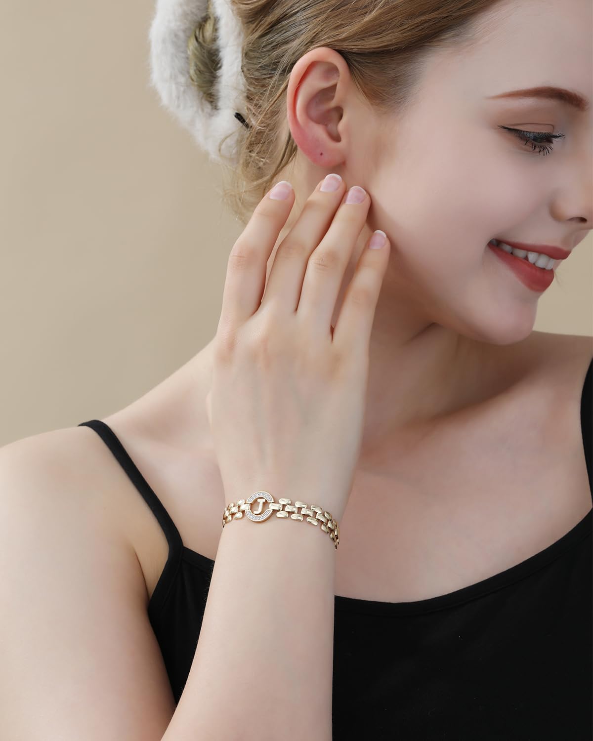 WEDDINEN Initial Bracelet,14K Gold Plated Letter Bracelets for Women, Thick Bangle Wrist Gold Alphabet Bracelet for Women, Christmas Gifts for Women Jewelry Initial J Charm Chain