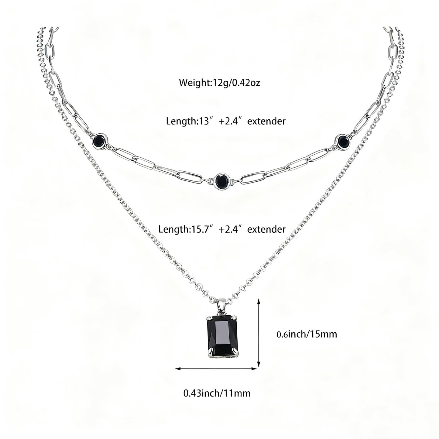 VANGETIMI Black and Silver Layered Pendant Necklaces for Women Silver Plated Crystal Choker Necklace Paperclip Rhinestone Necklace Party Prom Jewelry