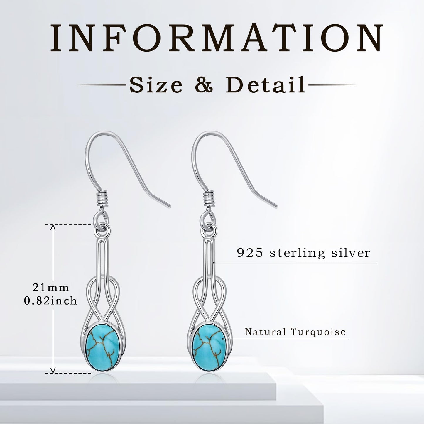 Eetaitai Turquoise Earrings for Women 925 Sterling Silver Natural Oval Turquoise Celtic Knot Dangle Earrings Boho Jewelry Mothers Day Gifts for Mom Wife Sister