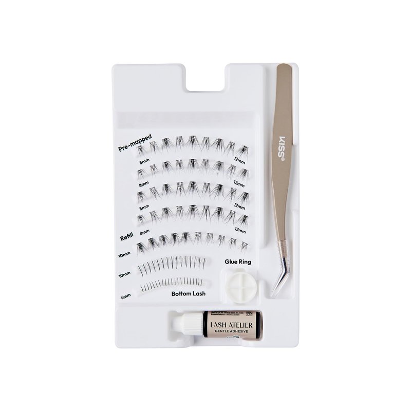 Kiss Lash Atelier Professional Lash Extension Kit, ‘Natural’, Pre-Mapped False Eyelashes, 46 Lash Clusters & 36 Individual Lashes, Last For Up To 7 Days, Glue Ring, Applicator