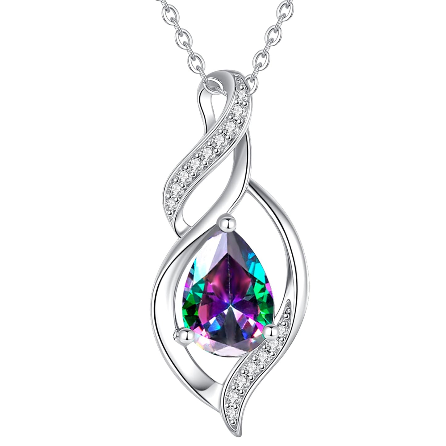 FANCIME June Birthstone Necklace for Women Alexandrite Teardrop Necklace Sterling Silver Infinity Love Birthday Gifts for Mom Women, 16"+2" Inches