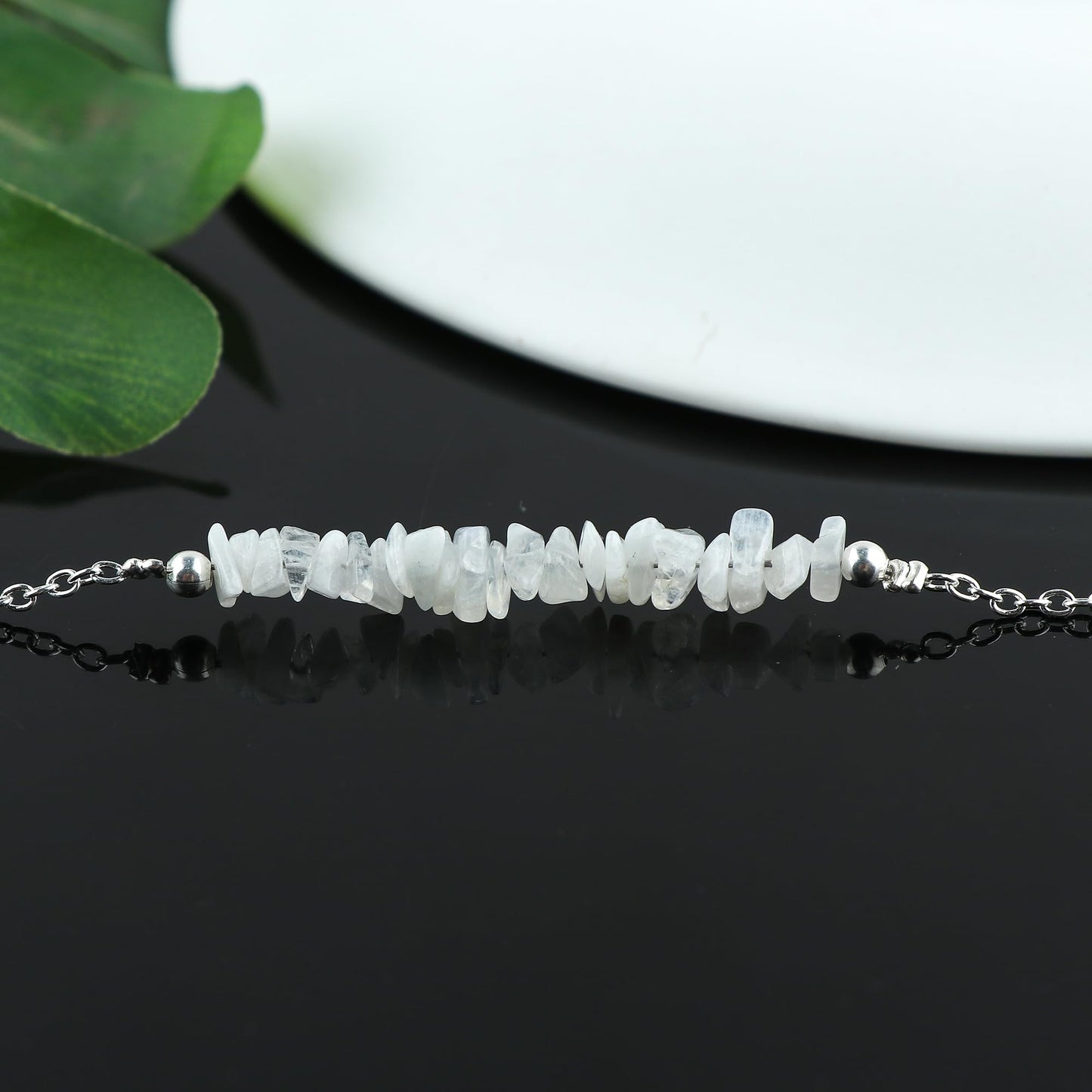 Gemimpression Handmade Moonstone Chips Bracelet – Natural Energy Healing Crystals – Adjustable Silver Plated 8 Inch Chain – Gift for Her – Mother’s Day Gift
