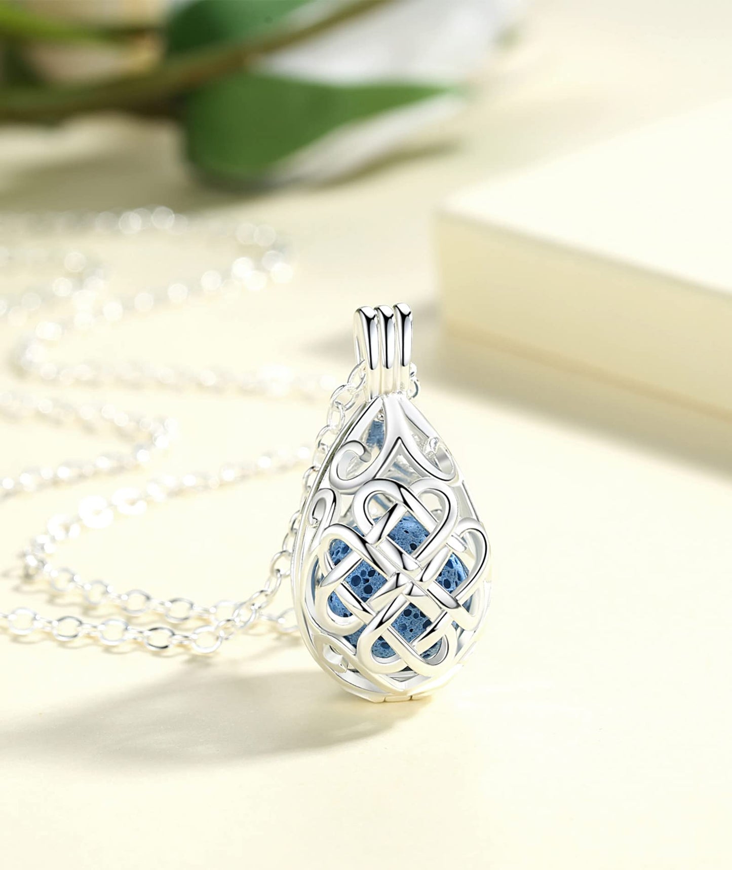 INFUSEU Celtic Jewelry for Women Essential Oil Diffuser Necklaces Aromatherapy Gifts Lava Rock Stone Irish Knot Teardrop Pendant Aroma Perfume Spiritual Items for Meditation Yoga