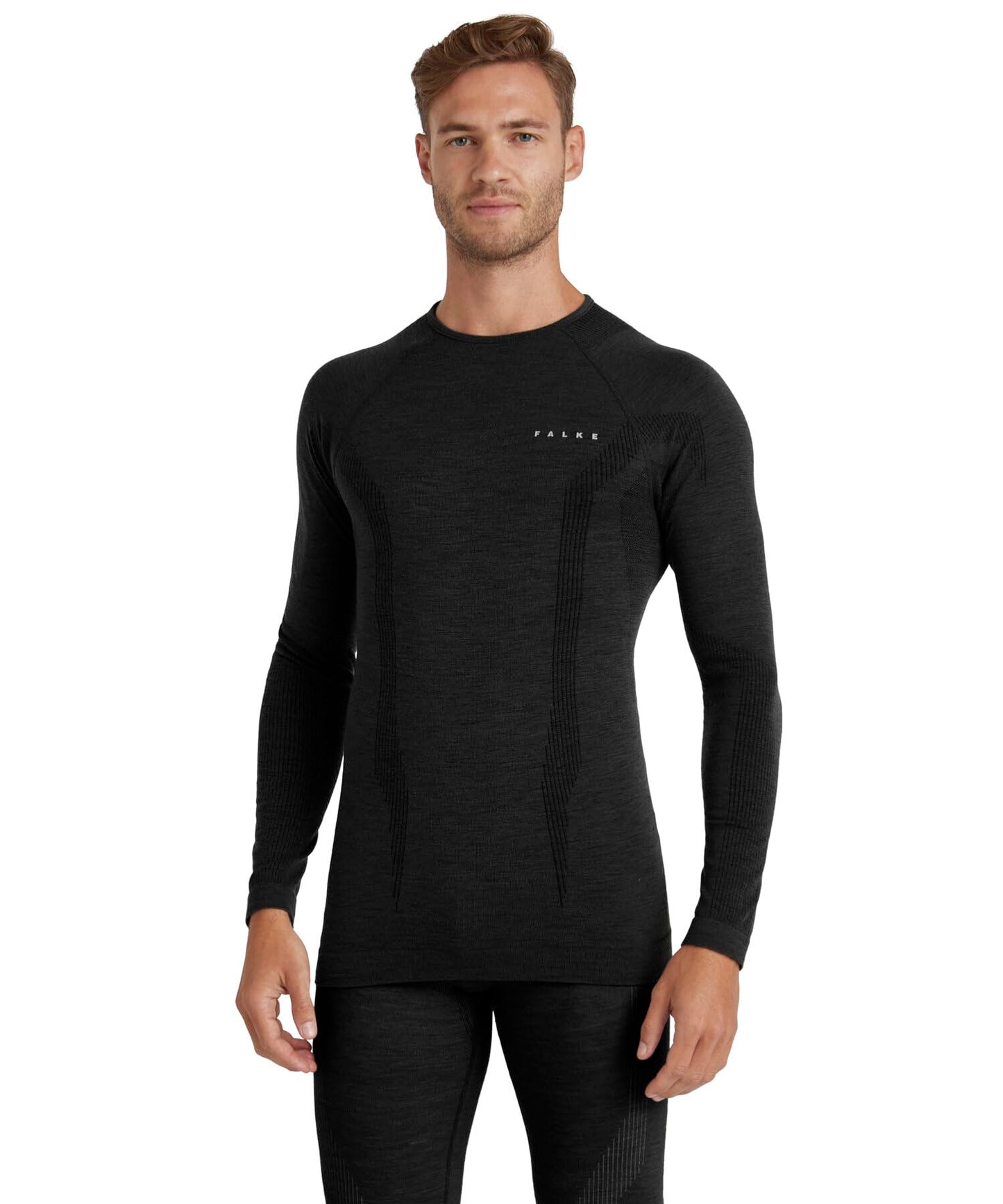 FALKE Men's Wool Tech Base Layer Top, Black, S