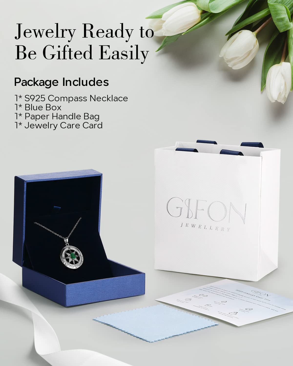 S925 Sterling Silver Necklace for Wife, Women Anniversary Year Gifts Compass Jewelry, Birthday Gift Ideas for Her Girlfriend Woman Necklaces, 18K White Gold May