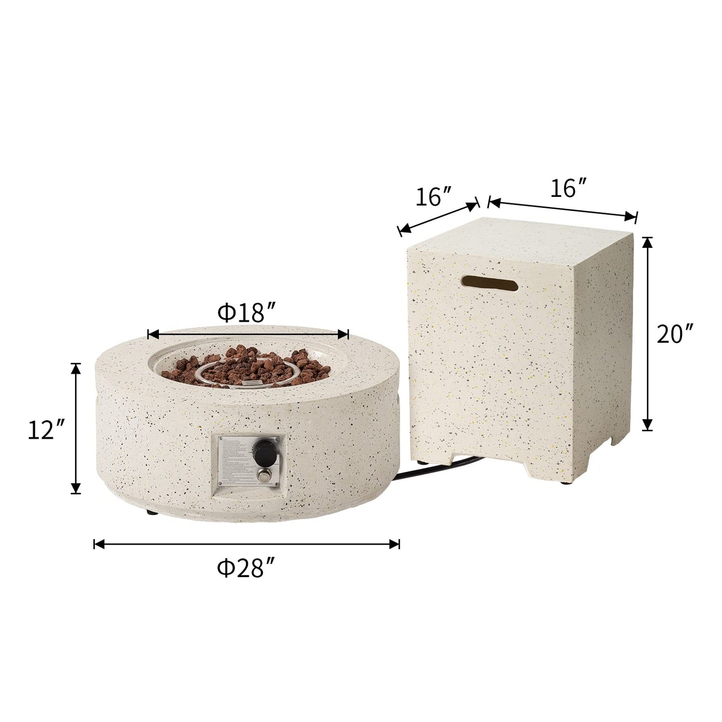 COSIEST 2-Piece Outdoor Propane Fire Pit Table Set w Tank Table, 28" Terrazzo Round Fire Table (Certified, 40,000 BTU) w 16" Tank Cover Side Table 20lb, Waterproof Cover for Garden, Pool, Backyard