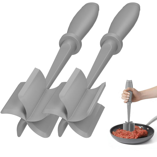 2 Pcs Meat Chopper, Hamburger Grinder, Premium Heat Resistant Smasher for Ground Beef, Burger Grinder Nylon Potato Mix Tool-Black-Grey