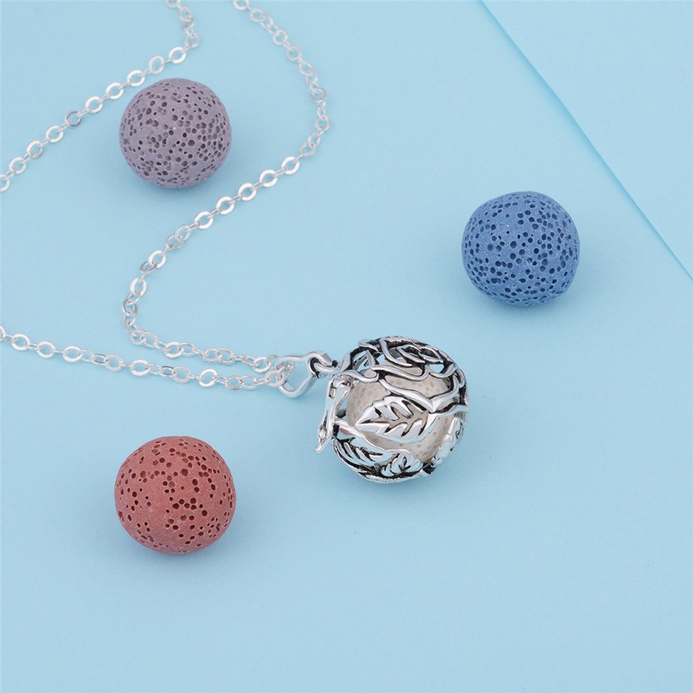 INFUSEU Essential Oil Diffuser Necklace for Women Aromatherapy Jewelry Lava Rock Stone Pendant Unique Vintage Rose Flower I Love You Gifts for Her Mom Wife Grandmother Spiritual People