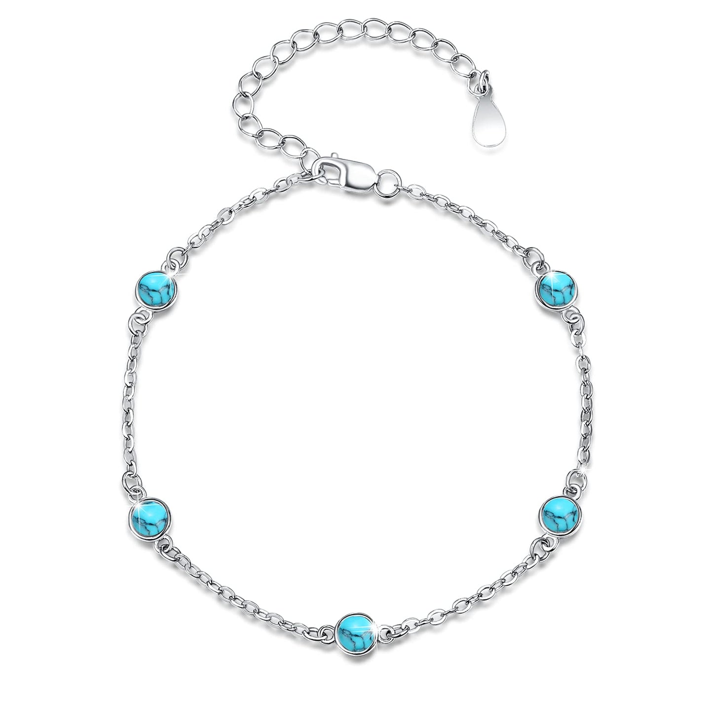 AOVEAO Turquoise Bracelet Blue Gem Stone Bracelet S925 Sterling Silver Round Turquoise Bracelets Jewelry for women 6mm (6mm turquoise bracelet)