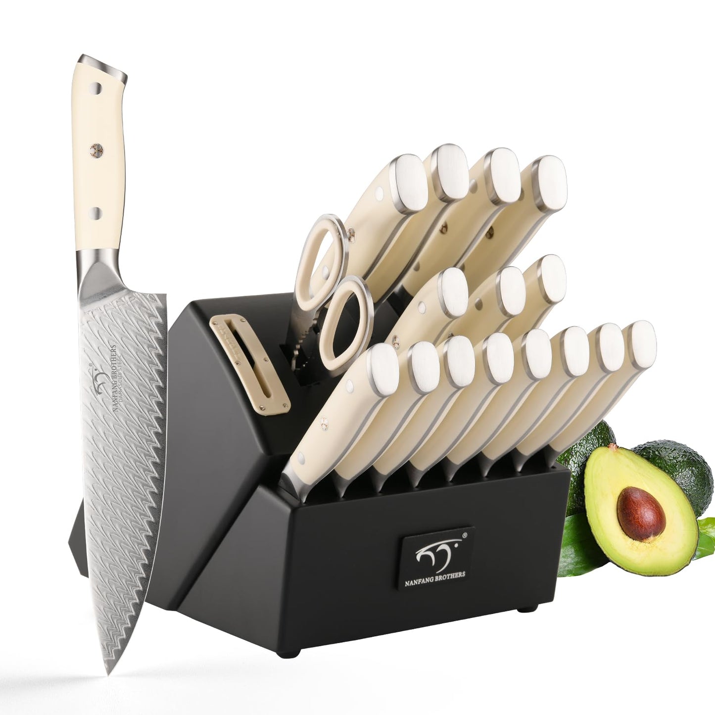 NANFANG BROTHERS Knife Sets Pieces for Kitchen with Block, Damascus Kitchen Knife Set with Block, ABS Ergonomic Handle for Chef Knife Set and Kitchen Shear(Black)