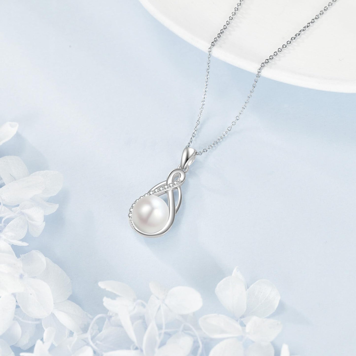 YFN Pearl Celtic Necklace S925 Sterling Silver for Women, Anniversary Irish Celtic Knot Jewelry Present for Women, Birthday Gifts (10mm Pearl Celtic Necklace)