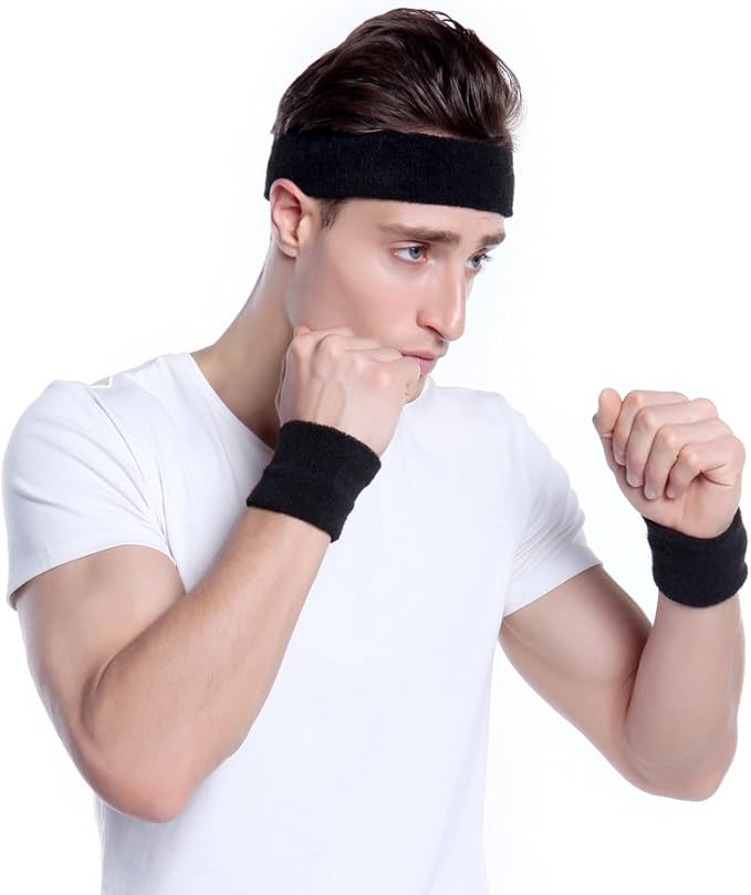 BEACE Sweatbands Sports Headband for Men & Women - Moisture Wicking Athletic Cotton Terry Cloth Sweatband for Tennis, Basketball, Running, Gym, Working Out