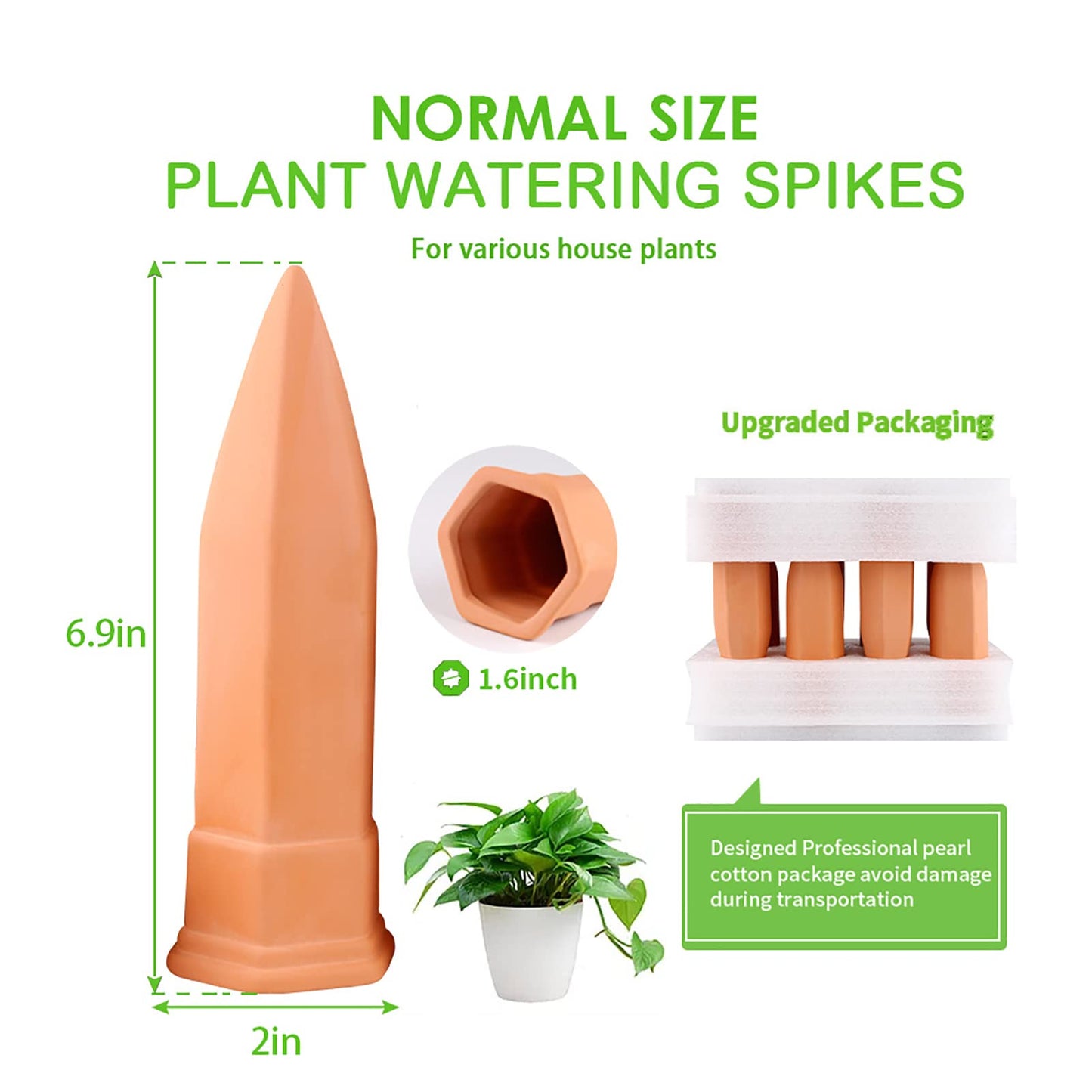 Terracotta Watering Spikes, Set of 6 Pack Plant Watering Devices, Self Terra Cotta Watering Spikes Stakes for Indoor and Outdoor, Automatic Plant Waterer System for Vacation Potted Plants