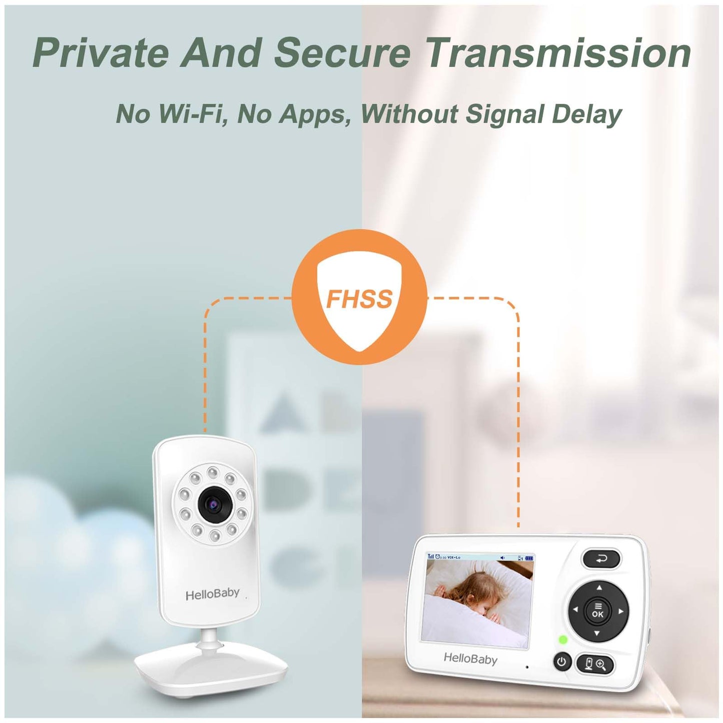 Hellobaby HB30 Video Baby Monitor with Digital Camera and Audio, No WiFi No App Safety Baby Monitor, 8 Languages, Auto Night Vision, 1000ft Transmission Range, 2.4 inch Portable Screen, White