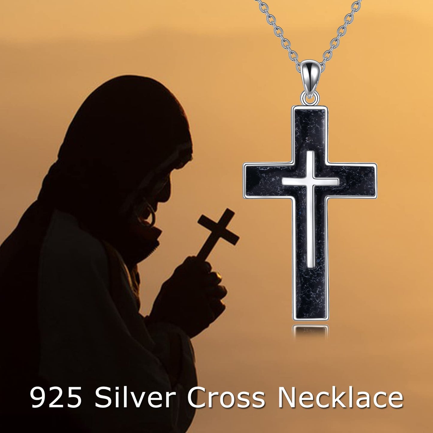 YFN Cross Necklace Sterling Silver Black Tourmaline Cross Pendant Jewelry Gifts for Women Men