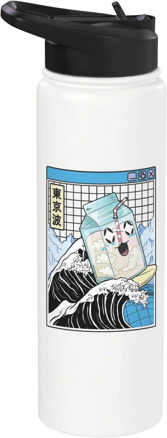 Surfing Milk Carton Kanagawa Wave Anime Kawaii Vaporwave Stainless Steel Insulated Water Bottle