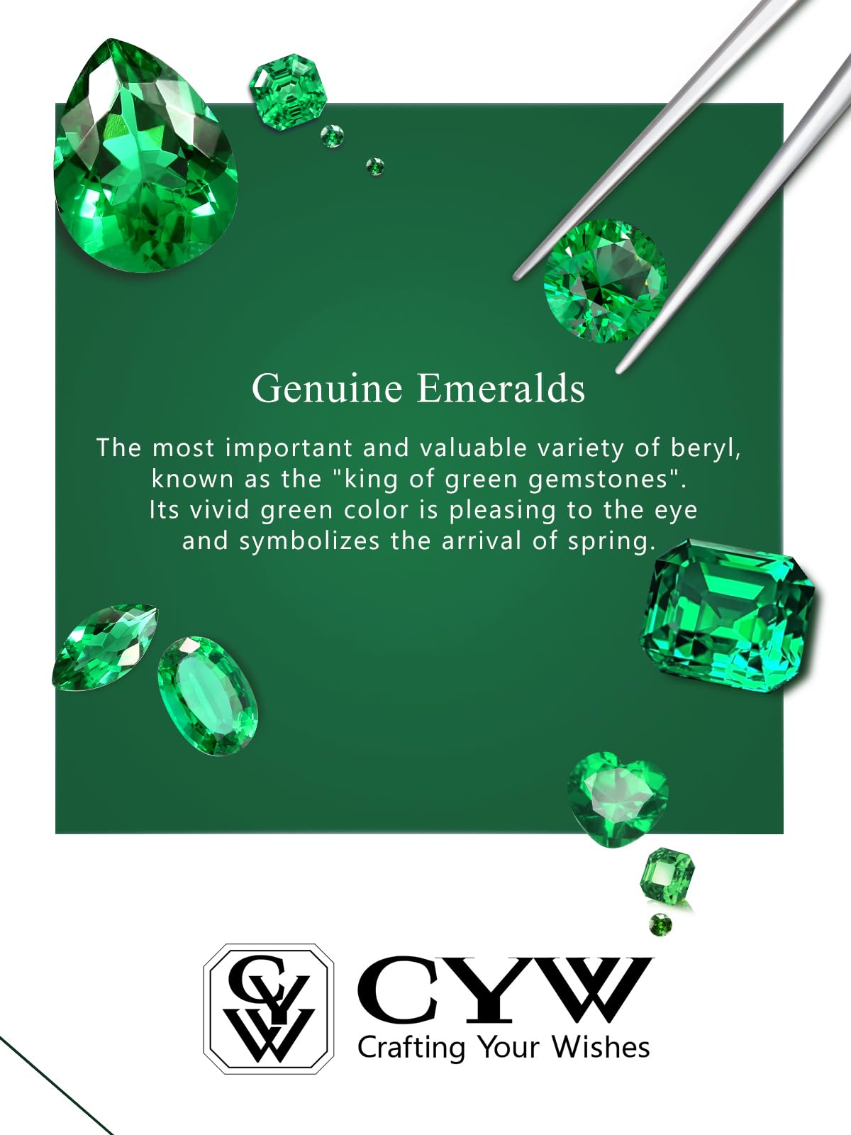 CYW Green Emerald Small Gold Round Necklace for Women 925 Sterling Silver Solitaire Pendant