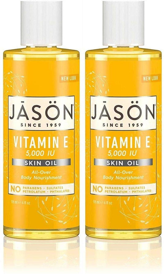 Jason Naturals Vitamin E 5000 IU Skin Oil (Pack of 2) with Sunflower Oil, Safflower, Rice, Avocado, Sweet Almond, Apricot and Wheat, 4 oz. Each