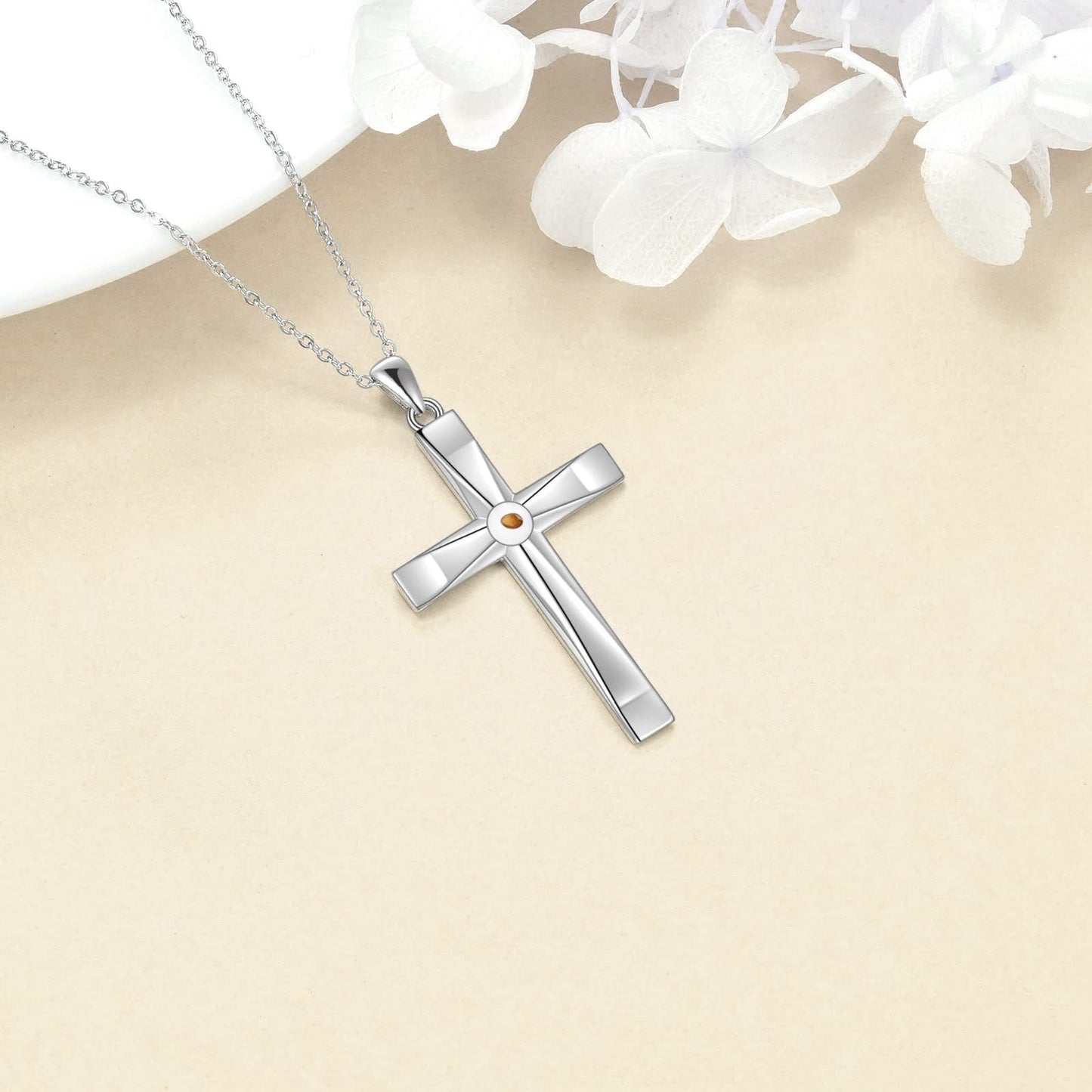 ONEFINITY Religious Cross Pendant Necklace Sterling Silver Origami Cross Pendant Gifts for Women Men Jewelry (Mustard Seed Cross)