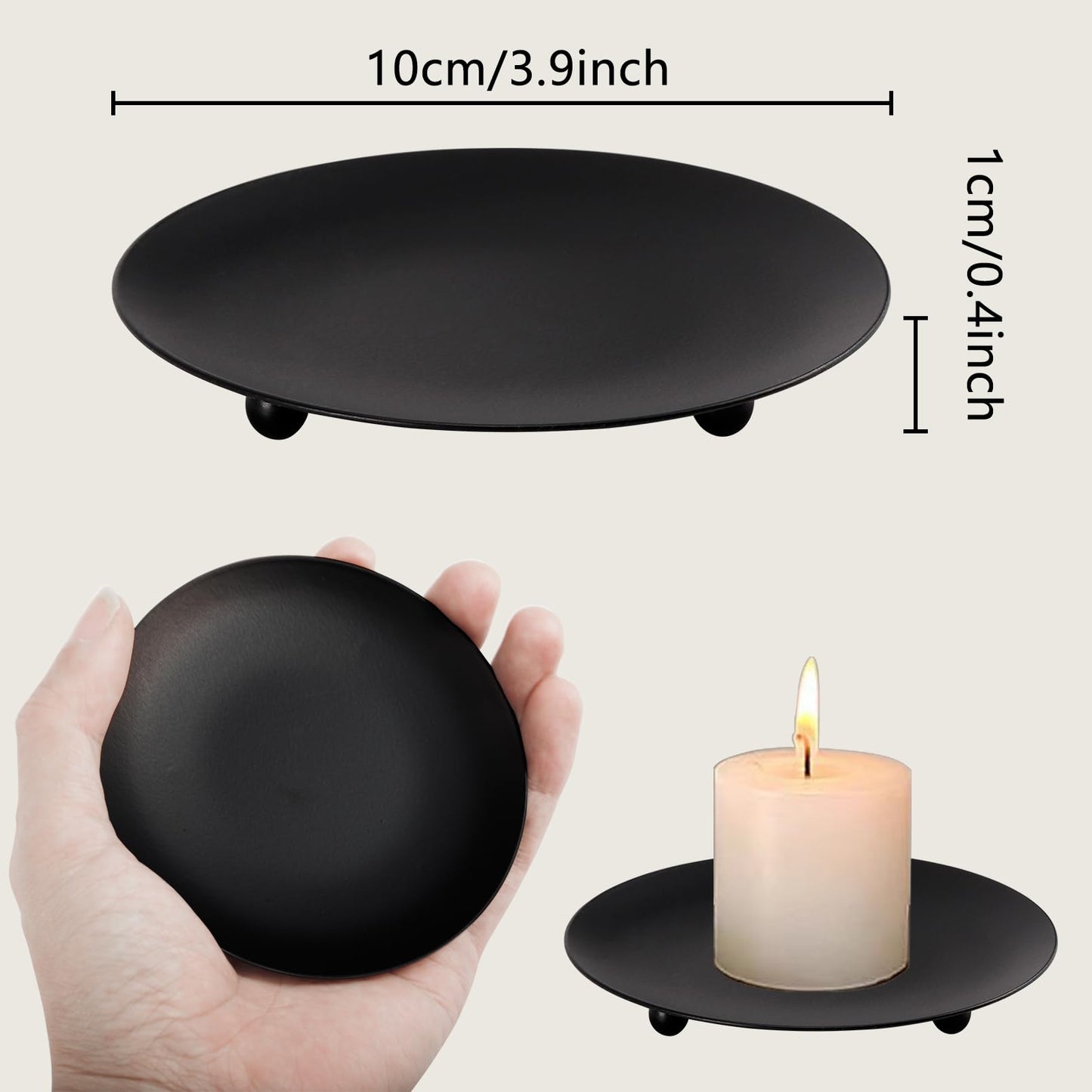JEFHOMKIT Iron Plate Candle Holder Set of 8,Black Candle Stand Plate,4 Inch Candle Holders for LED & Wax Candles,Decorative Pillar Candle Plate for Valentines Weddings Party Decorations