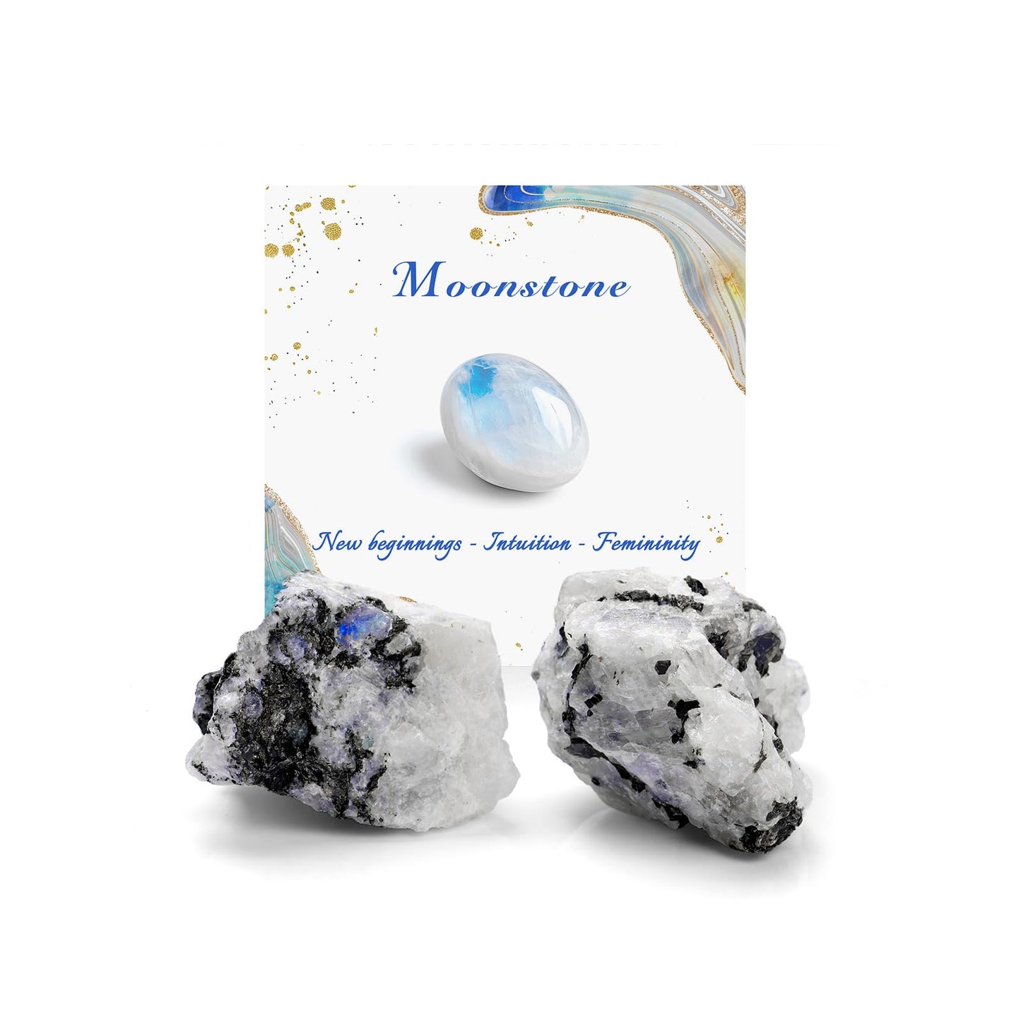 GolbalJew Moonstone Natural Raw Crystals 2PCS Healing Crystal Stones 1.2-2.0” Reiki Healing Gemstones for Meditation Chakra Balance Home Decor