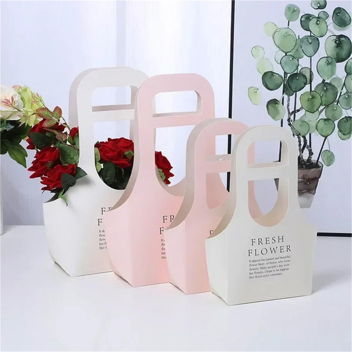 Nikeg Kraft Paper Flower Gift Bags 10Pcs Packaging Flower Boxs Rose Wrapping Handheld Waterproof Kraft Paper Bag Arrangement Valentine'S Day Wedding Decoration Gift(Brown,S 17x 7.5 x32.5cm)