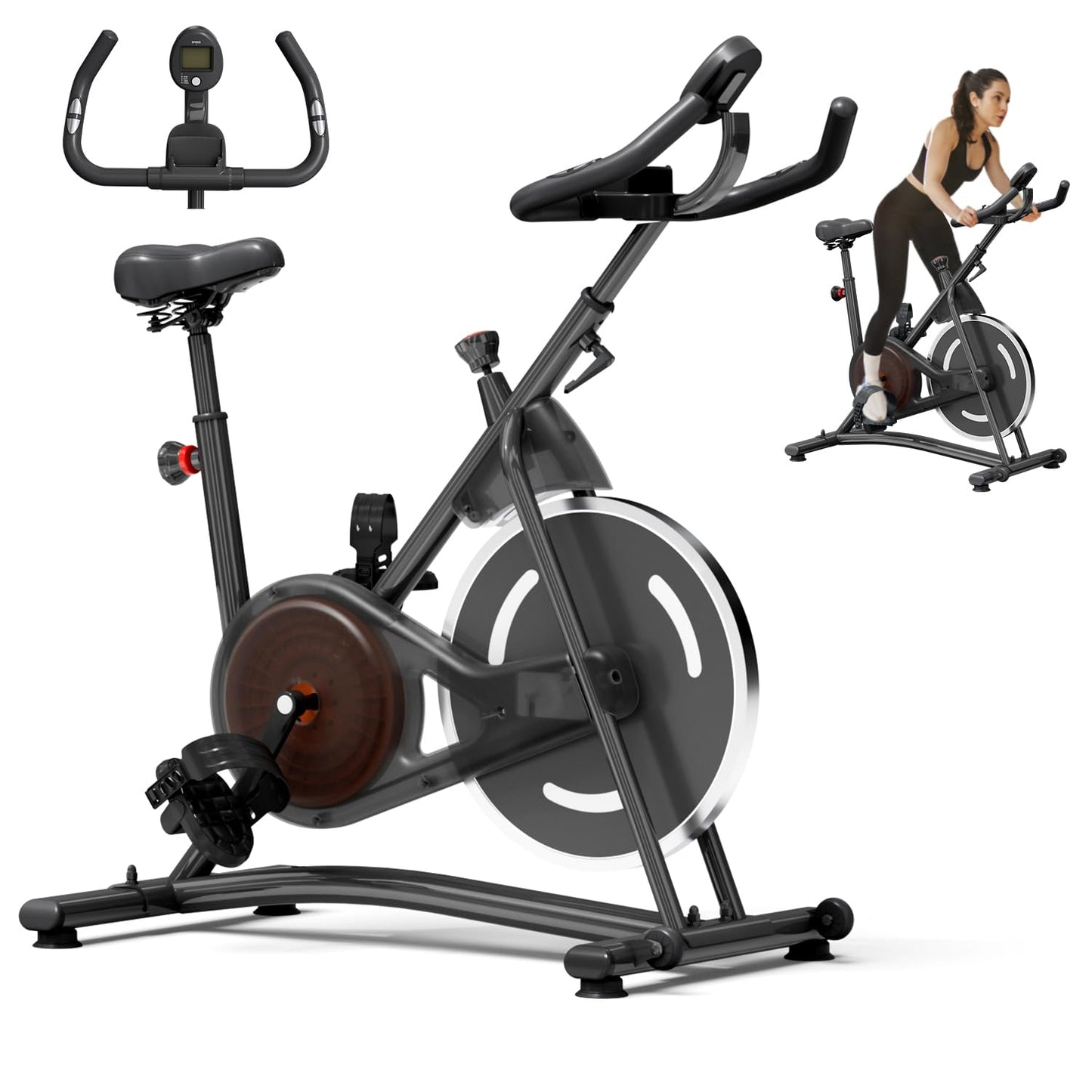 HOELLL Exercise Bike with Exclusive Heart Rate Sensor and APP Sync, Stationary Bikes for Home with Continuously Variable Resistance, Compact Indoor Cycling Bike with Tablet Mount