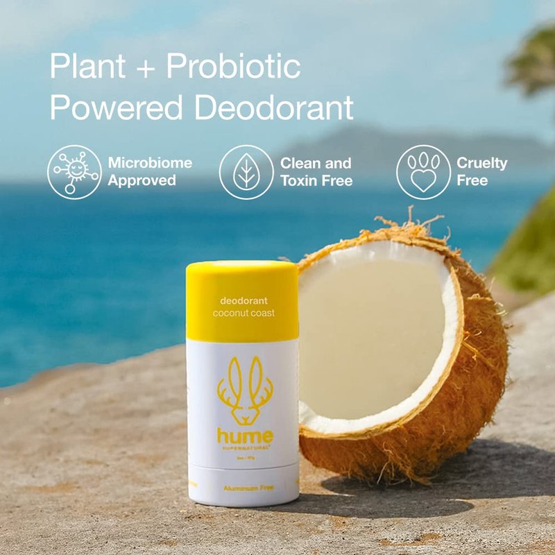 Hume Aluminum-Free Deodorant for Sensitive Skin | Probiotic, Plant-Based, Coconut Coast 2-Pack