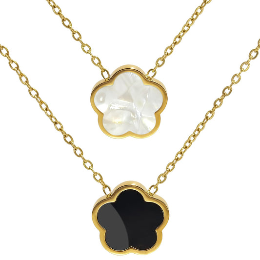 Aimétte Monette 18K Gold Plated Necklaces for Women Dainty Lucky Four Leaf Clover Gold Necklace Set, Charm Necklace for Mothers Day Gift Birthday Valentine's Day Black and White