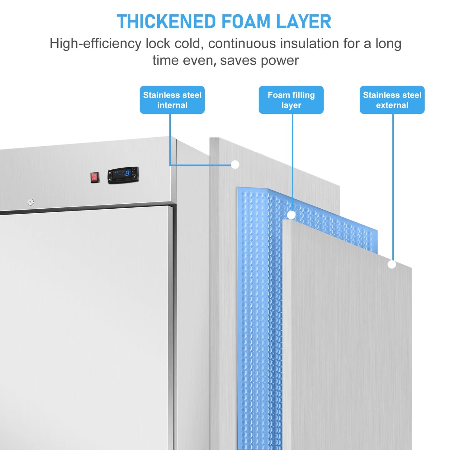 Commercial Freezer, 27"W Upright Freezer Stainless Steel, 20 Cu Ft Commercial Standup Freezer with 4 Adjustable Shelves, Self-Closing Reach-in Cooling Single Solid Door Freezer for Kitchen, Restaurant