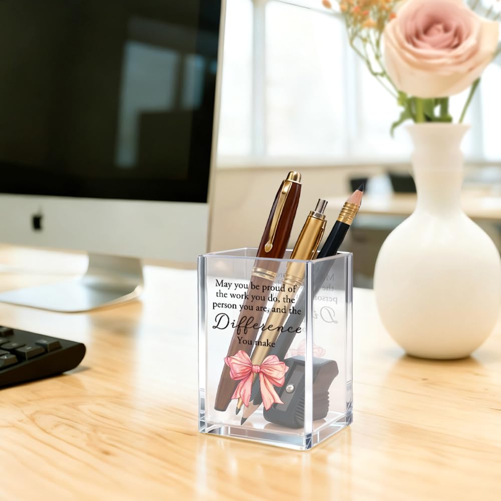 Mhfpl May You Be Proud Of The Work You Do Acrylic Cosmetic Pencil Pen Holder Cup, Graduation Gifts for College Student Daughter Niece Girl, Appreciation Retirement Gifts for Coworker Boss Leader Lady