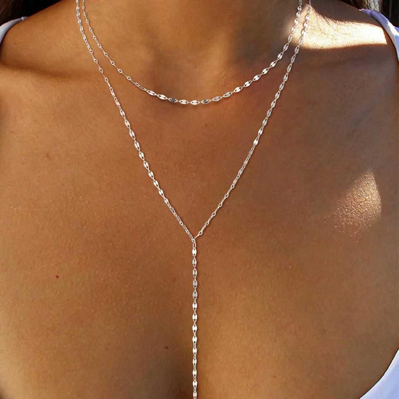 Fglqfam Lariat Necklace for Women, Dainty Long Necklaces, 14k Gold/Silver Plated Y-Shaped Drop Chain Necklace, Simple Layered Necklaces, Trendy Jewelry Gifts