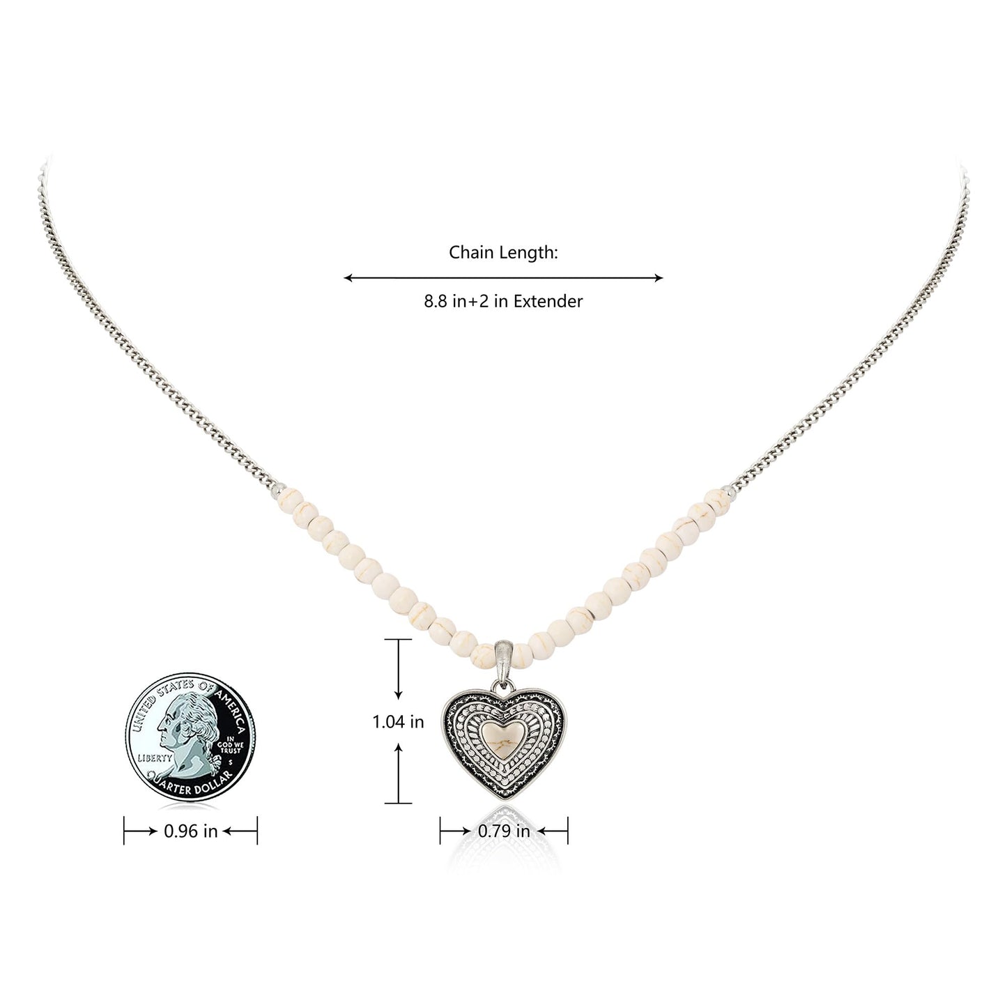 Montana West Wrangler Western Pendant Necklace for Women 14k Gold Silver Heart Statement Turquoise Cowgirl Vintage Trendy Fashion Jewelry WNS-2021S-WT