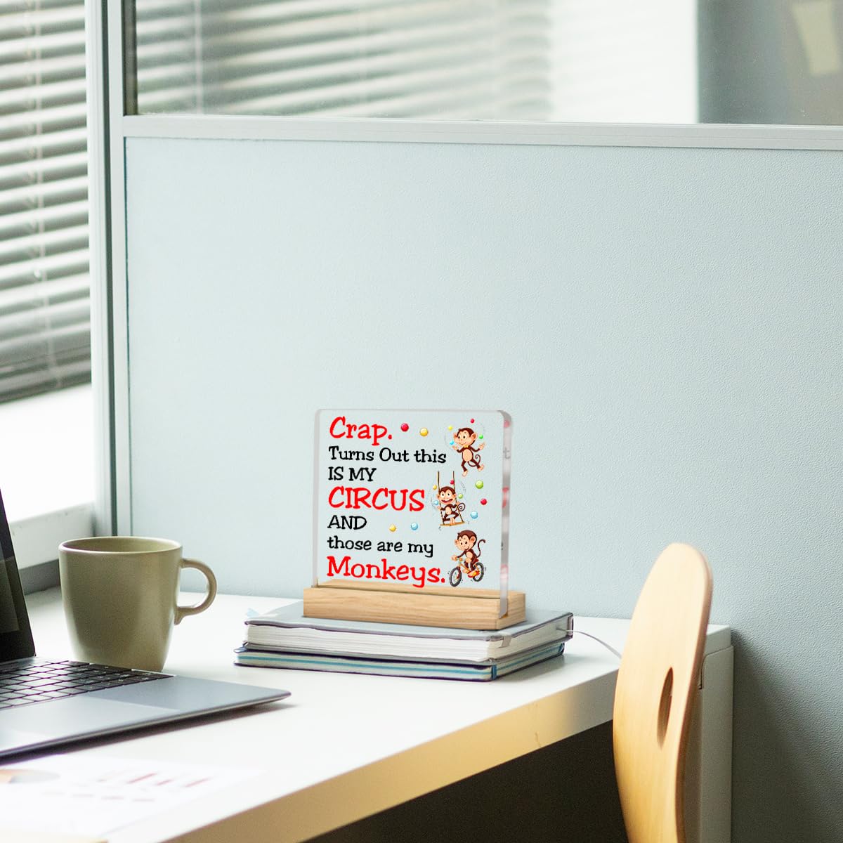 Funny Boss Day Gifts for Women Men, Bosses Day Gifts for Boss Leader This Is My Circus These are My Monkeys Acrylic Desk Plaque Sign Humor Office Decor