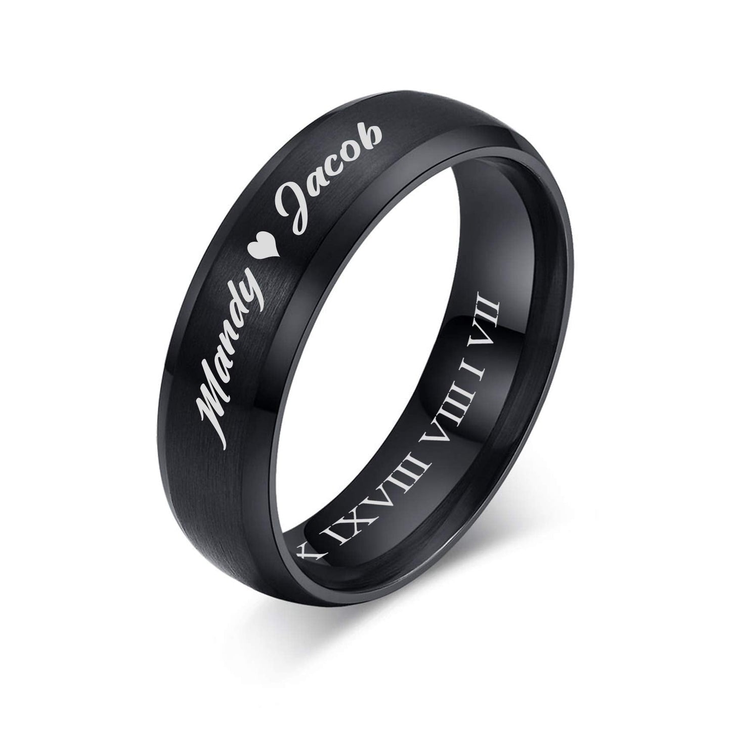 VNOX Customize Jewelry 6MM Black Stainless Steel Beveled Edge Matte Brushed Finish Rings for Men Women,Size 8