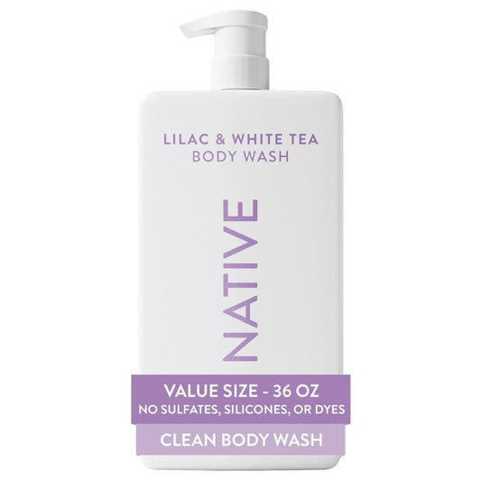 Native Body Wash for Women & Men, Lilac & White Tea, 36 oz Pump Bottle, Sulfate-Free & Gentle