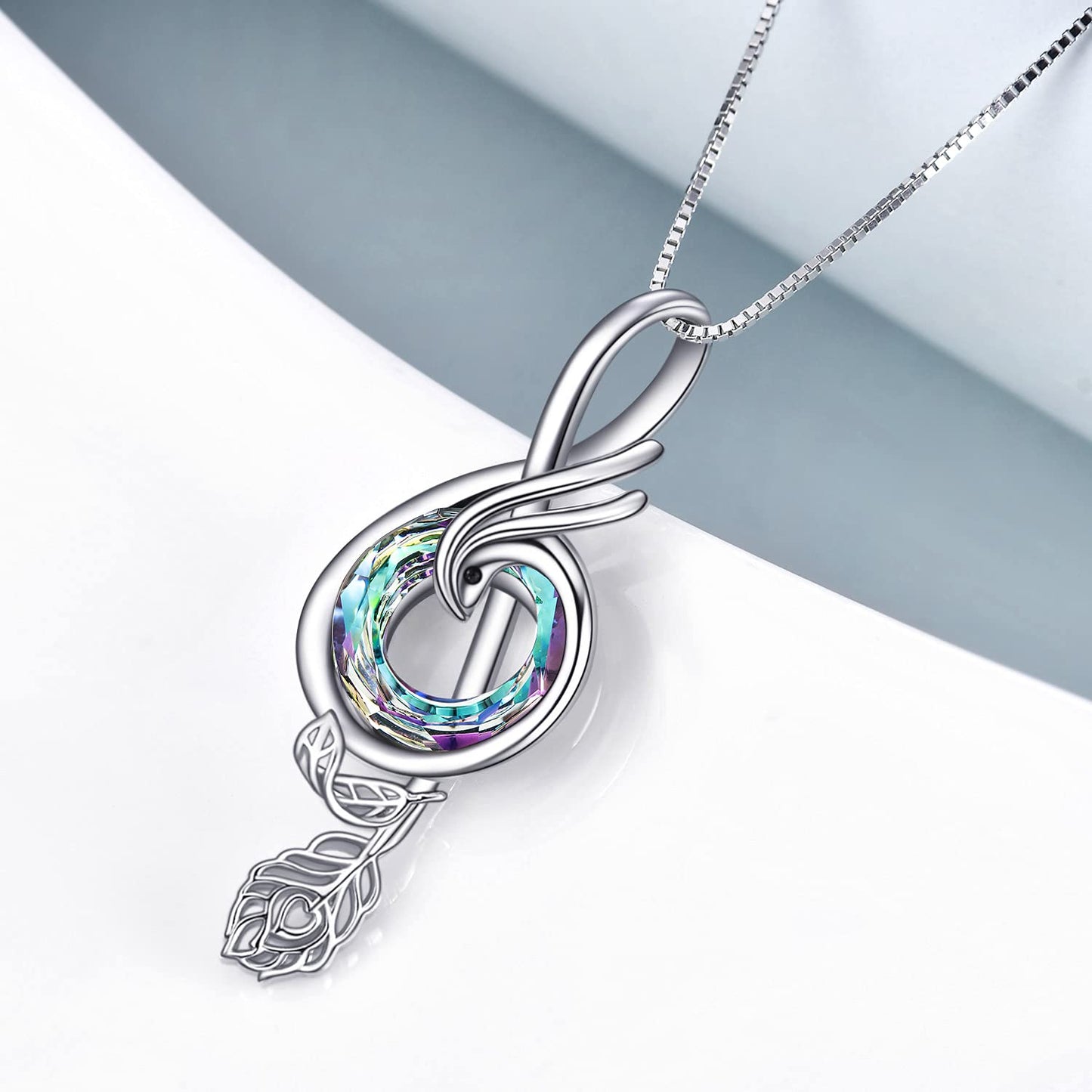 TOUPOP Music Necklace Sterling Silver Phoenix Necklace with Purple Circle Crystal Musical Notes Jewelry Gifts for Women Birthday Christmas
