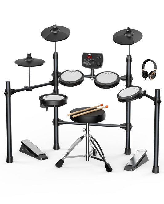 AiJoy Electric Drum Set for Beginners & Adults, Quiet Mesh Pads Digital Drum Kit, Dual-Zone Snare, 5 Drums 3 Cymbals, 195+ Sounds, USB MIDI, Includes Throne, Headphones & Sticks for Apartment Practice